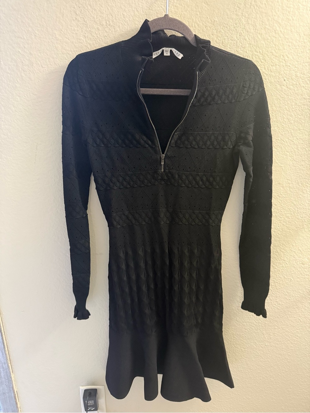 Veronica Beard Black Knit Zip-Front Long Sleeve Dress Fall Size XS Corporate